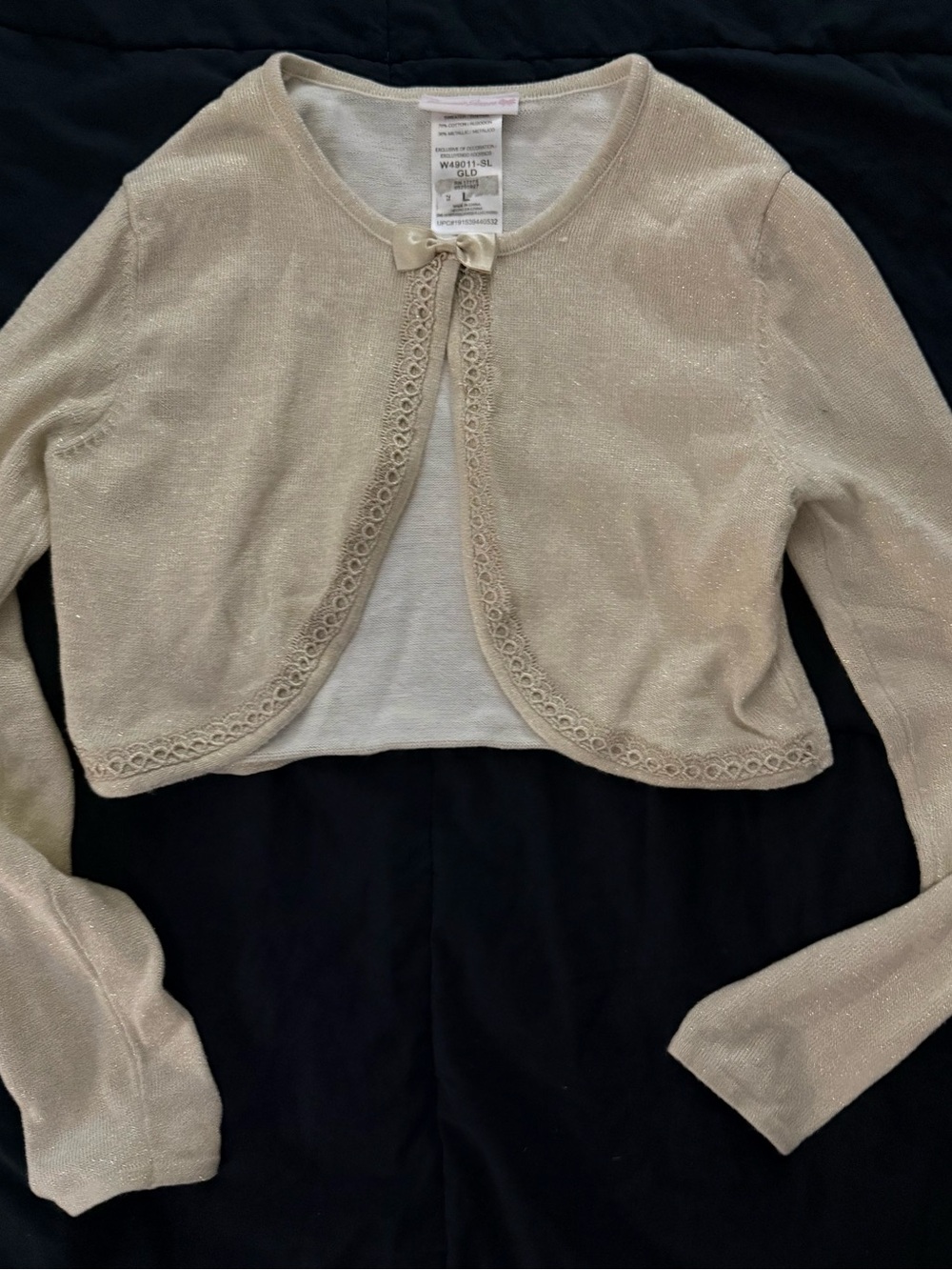 Bonnie Jean Girls Gold Shimmer Cropped Bolero Cardigan Size Large